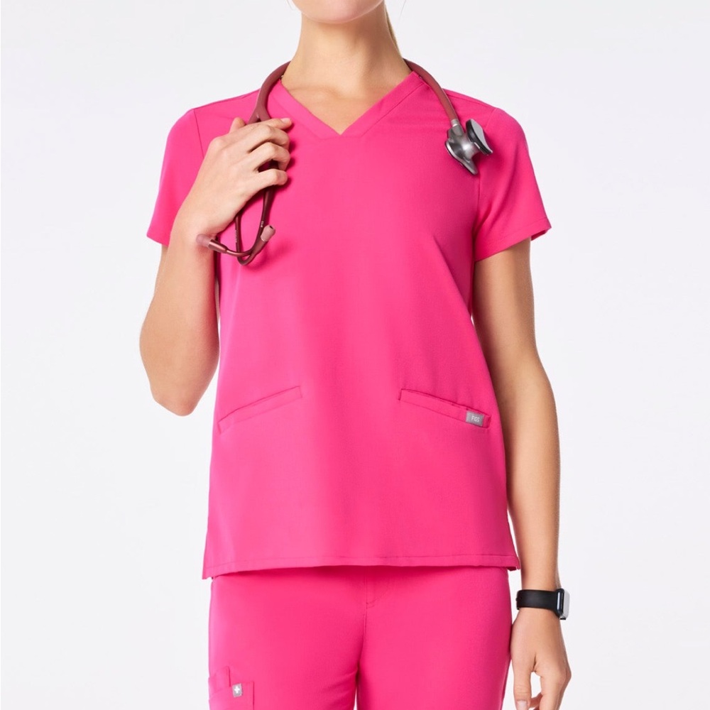 Women's shocking pink  V-Neck Scrub Top
